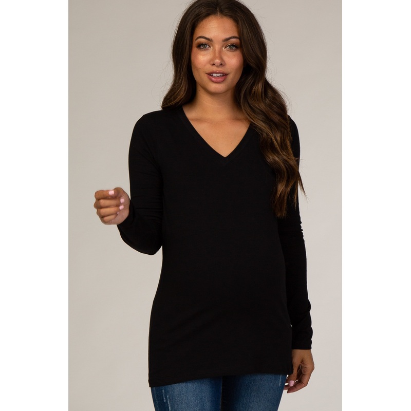 Black Fitted V-Neck Maternity Top