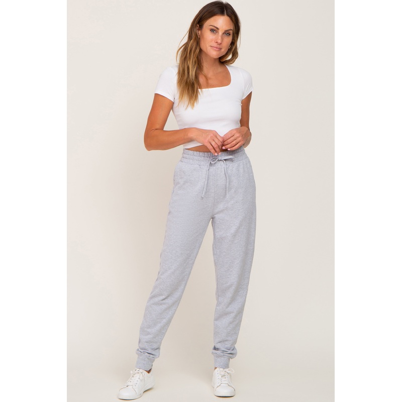 Heather Grey Basic Drawstring Sweatpants