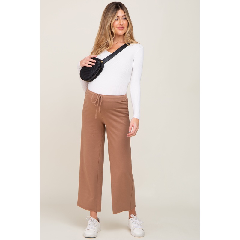 Mocha Basic Drawstring Waist Maternity Lounge Pants