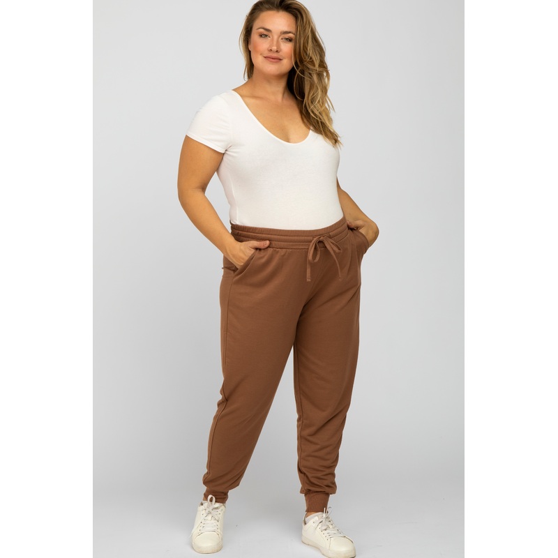 Mocha Drawstring Maternity Plus Sweatpants