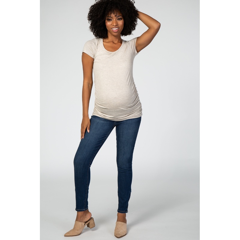 Navy Blue Zipper Detail Skinny Maternity Jeans