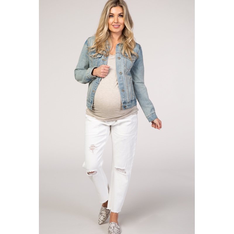 PinkBlush White Straight Leg Lightly Distressed Maternity Jeans