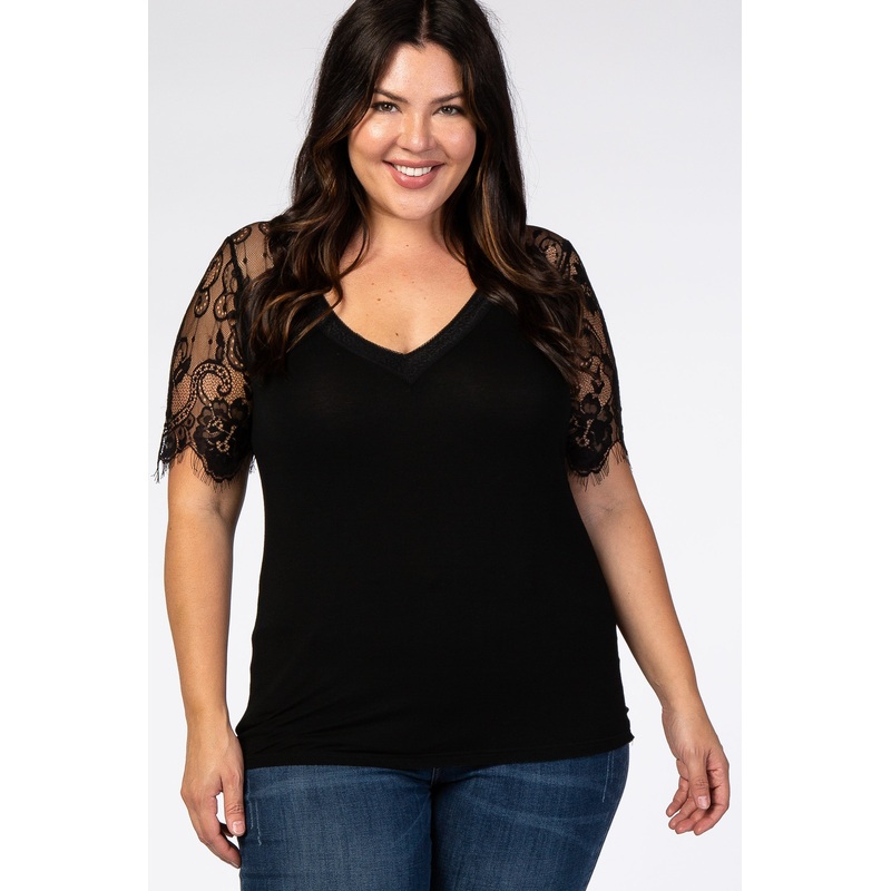 Black Lace Sleeve Plus Blouse