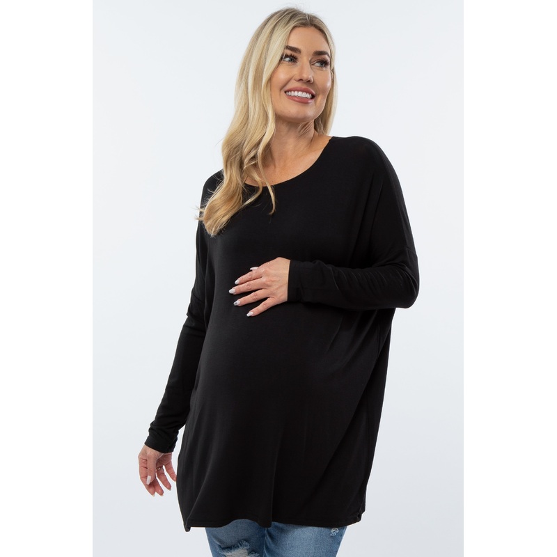 Black Long Dolman Sleeve Maternity Top