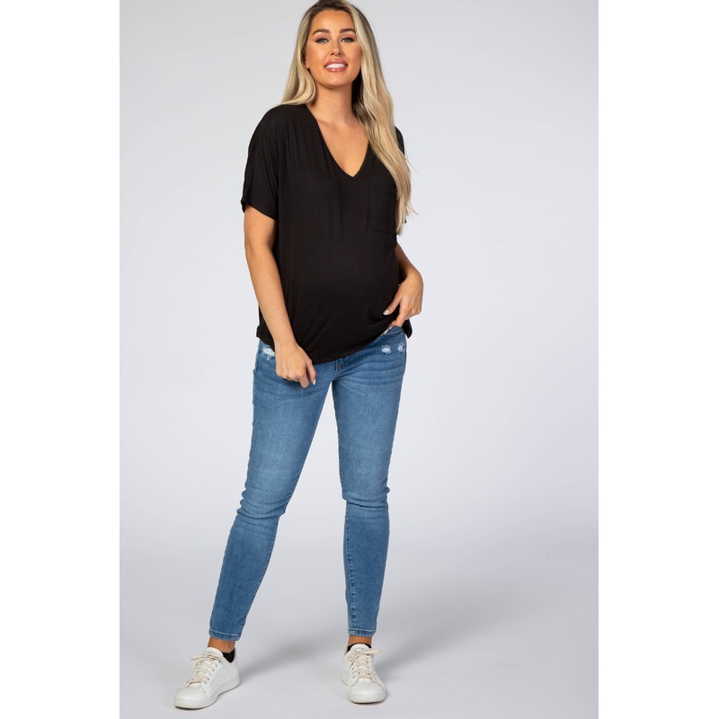 Black Pocket Front Dolman Maternity Top