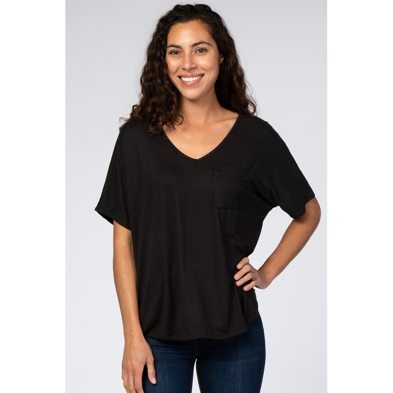 Black Pocket Front Dolman Top