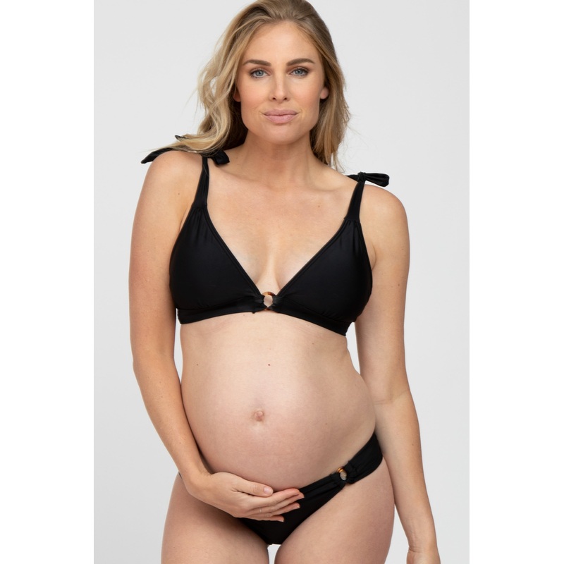 Black Shoulder Tie Maternity Bikini Set