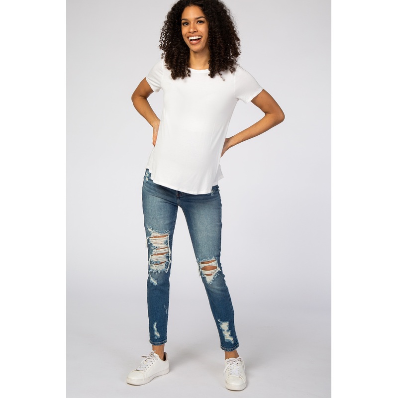 Light Blue Distressed Skinny Maternity Jeans