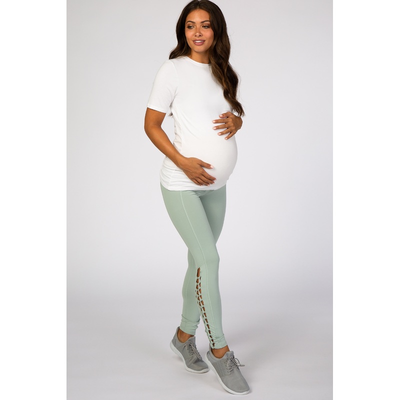 Mint Green Side Braided Maternity Leggings