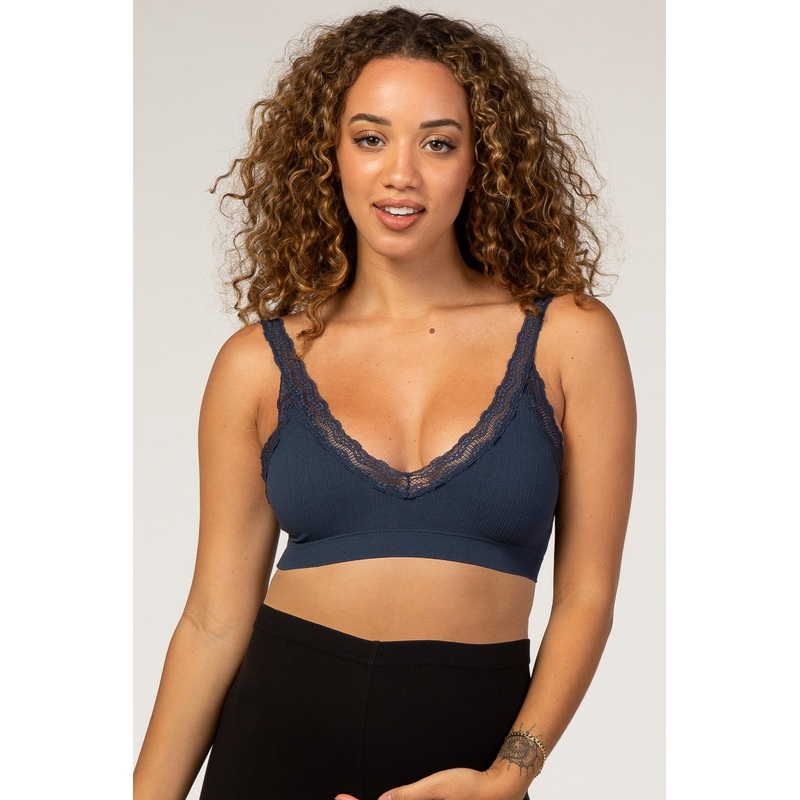 Navy Blue Textured Rib Lace Maternity Bralette