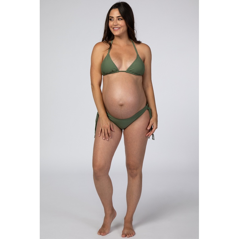 Olive Halter Tie Bikini Maternity Set