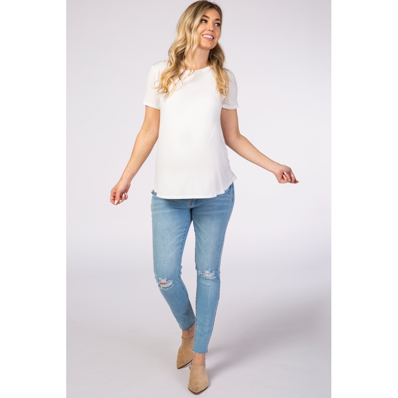 PinkBlush Light Blue Light Wash Skinny Distressed Knee Maternity Jeans