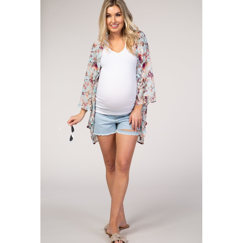 PinkBlush Light Blue Raw Hem Maternity Shorts
