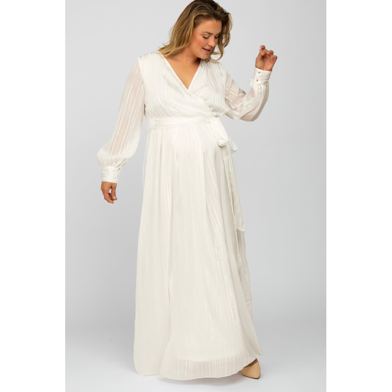 White Sparkle Chiffon Plus Maternity Maxi Dress