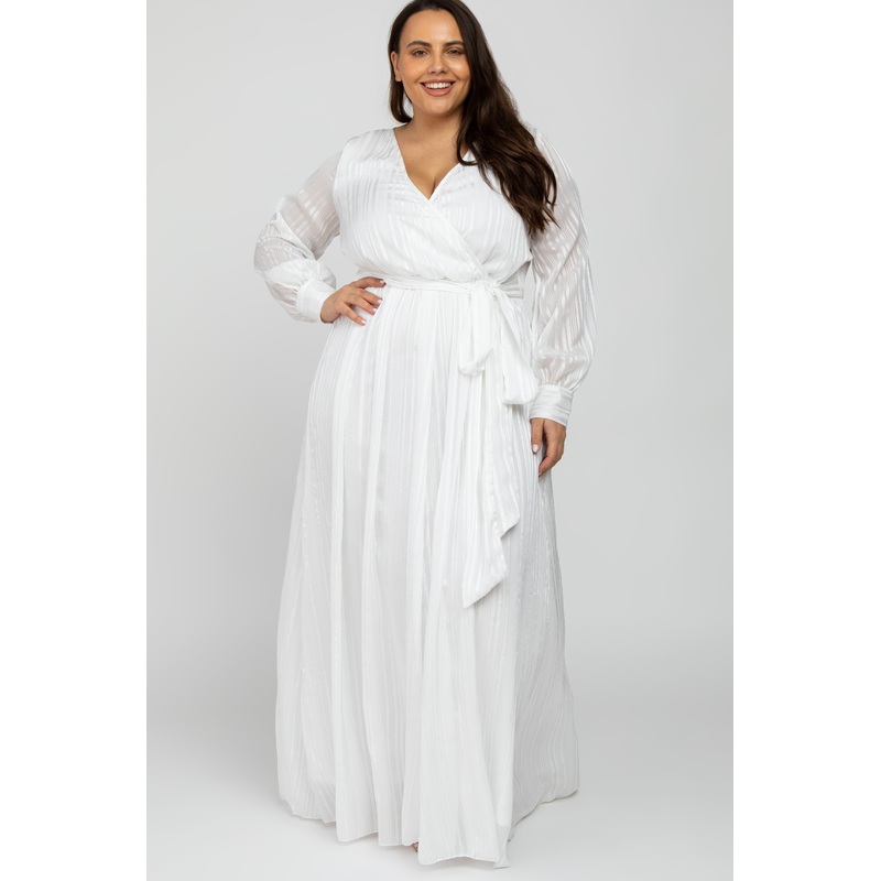 White Sparkle Chiffon Plus Maxi Dress