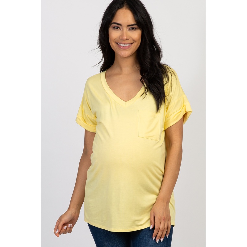 Yellow Solid Pocket Maternity Top