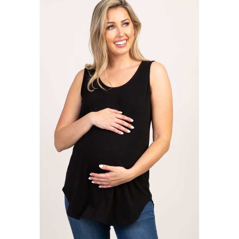 Black Basic Sleeveless Maternity Top