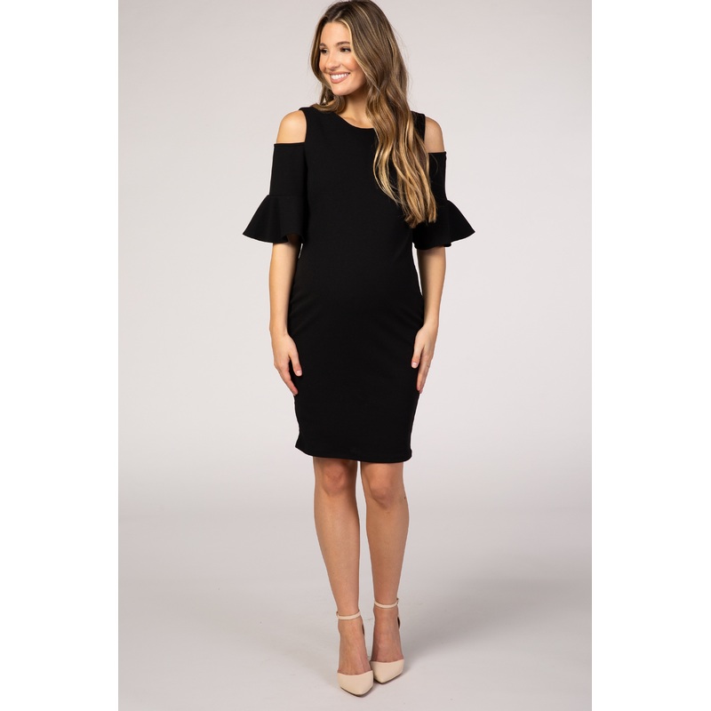 Black Cold Shoulder Fitted Maternity Dress