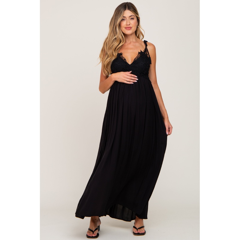 Black Crochet Lace Maternity Maxi Dress