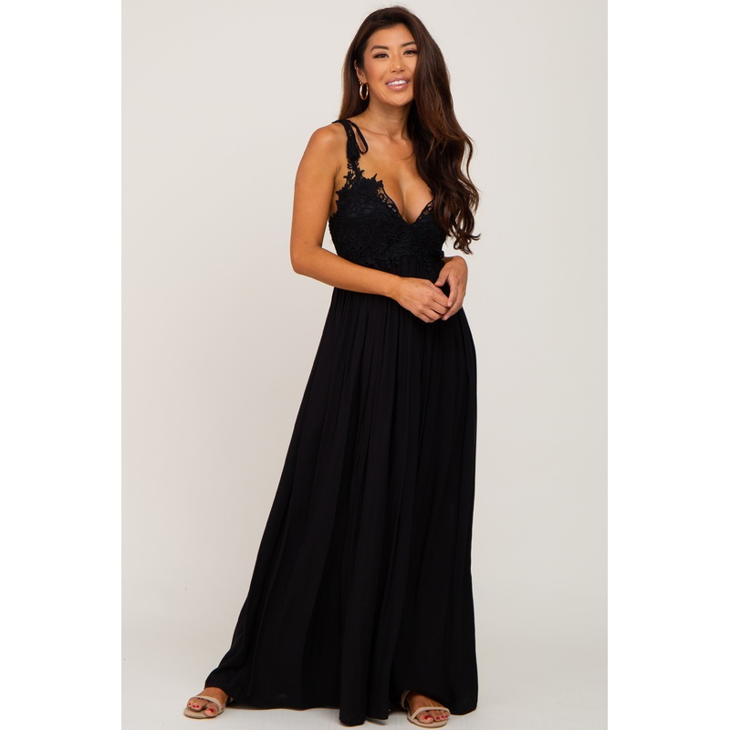 Black Crochet Lace Maxi Dress