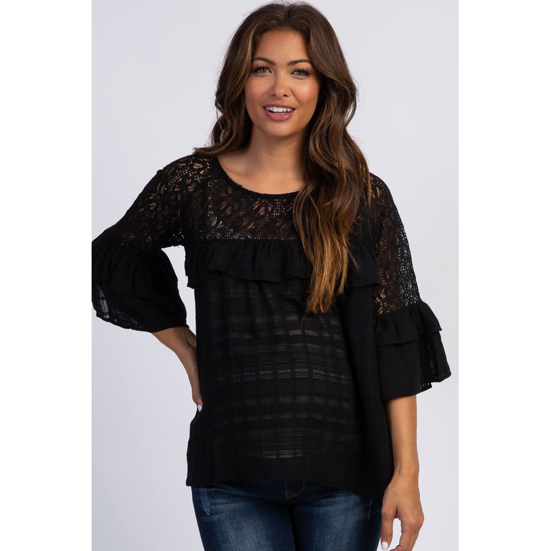 Black Lace Ruffle Maternity Top