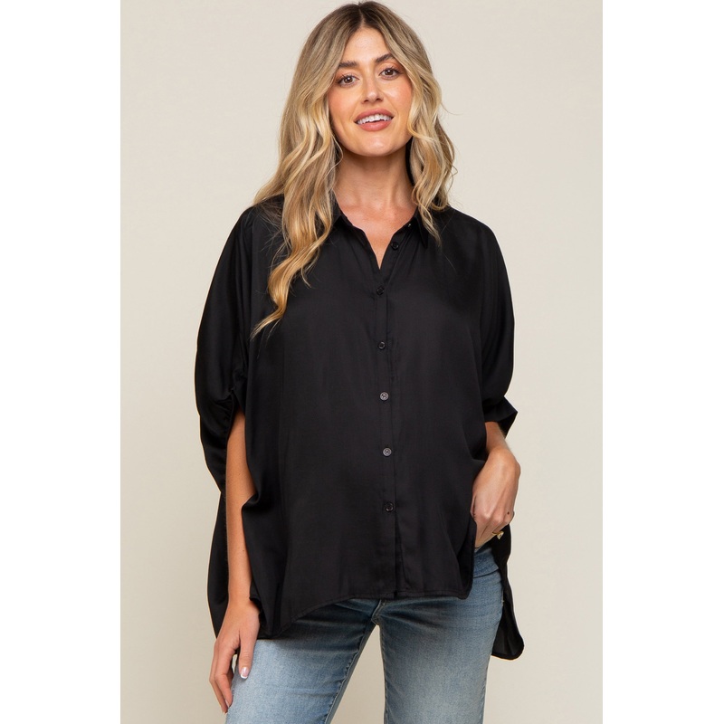 Black Oversized Button Down Maternity Blouse