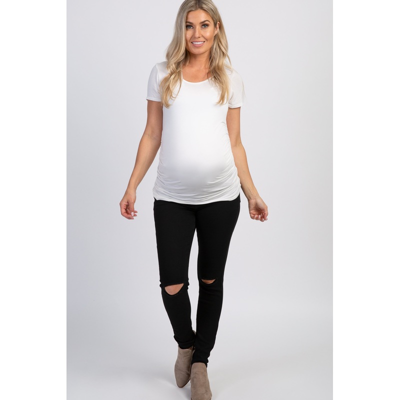 PinkBlush Black Distressed Maternity Skinny Jeans
