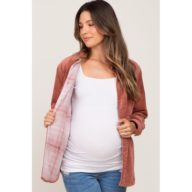 Rust Reversible Maternity Shirt Jacket