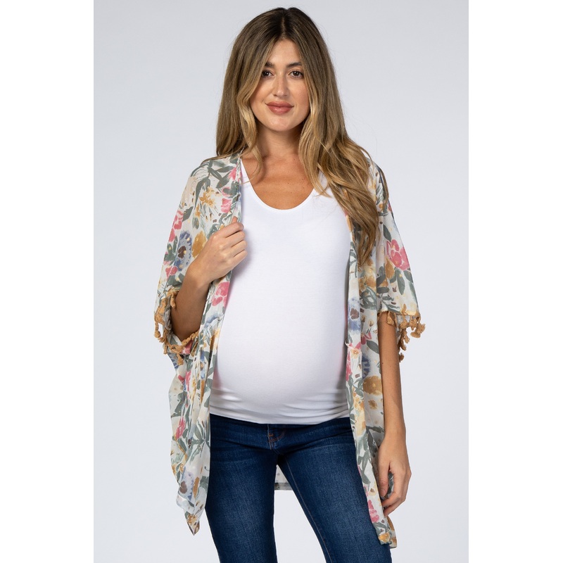 Yellow Floral Print Maternity Cover Up