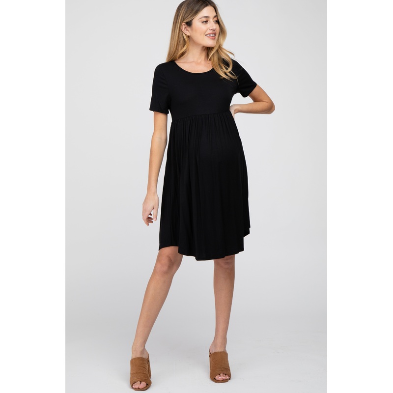 Black Babydoll Round Hem Maternity Dress