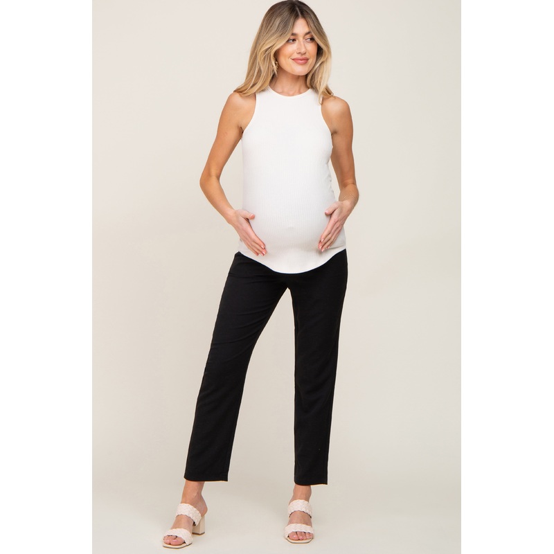 Black Basic Slim Straight Leg Maternity Dress Pants