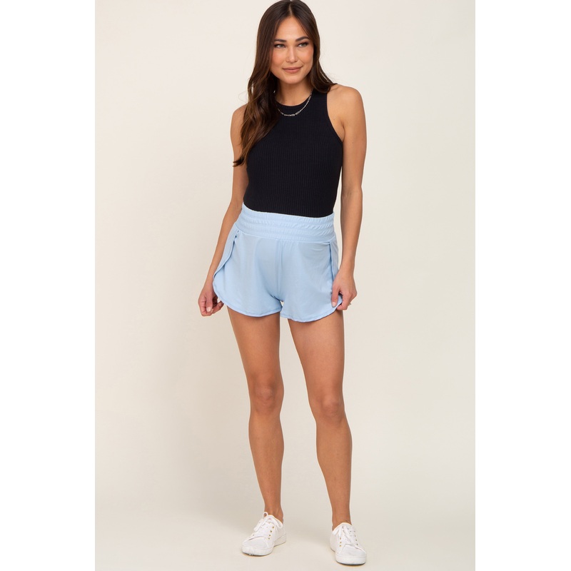 Light Blue Wrap Side Maternity Track Shorts