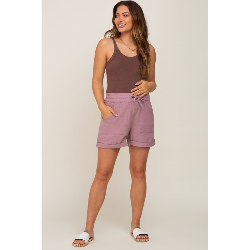 Mauve Drawstring Cuffed Maternity Shorts