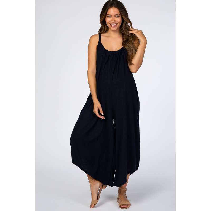 Navy Asymmetrical Hem Maternity Jumpsuit