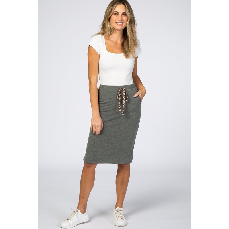 Olive Animal Print Drawstring Skirt