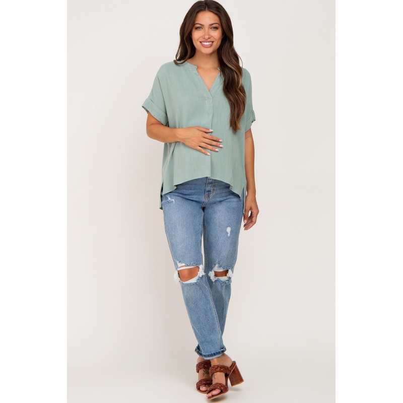 Sage Split Hem Cuffed Maternity Top