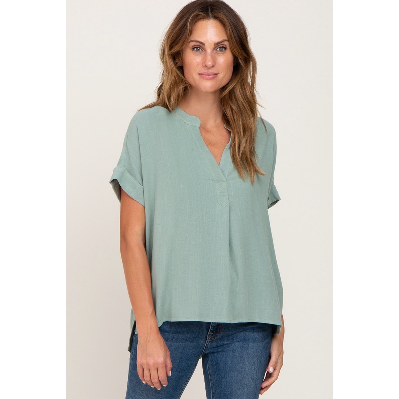 Sage Split Hem Cuffed Top