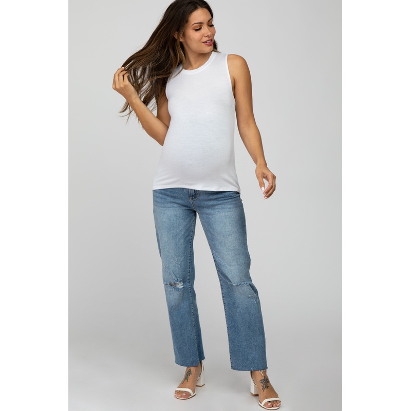 White Basic Sleeveless Maternity Top