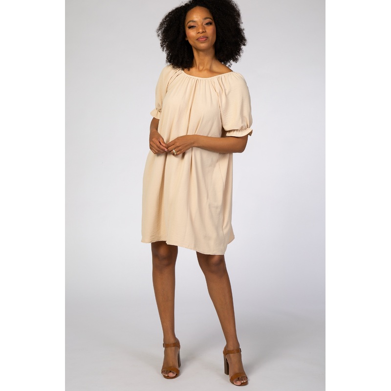 Beige Short Ruffle Sleeve Dress