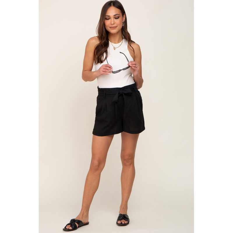 Black Tie Front Maternity Shorts