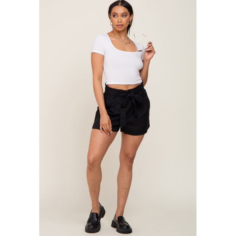 Black Tie Front Shorts