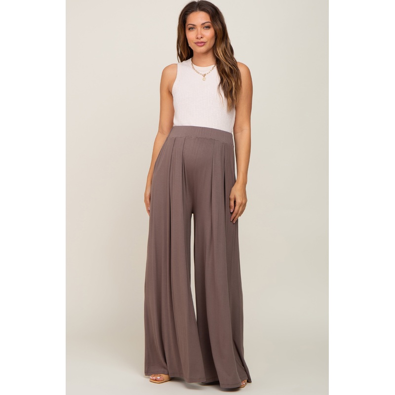 Brown Flowy Maternity Pants