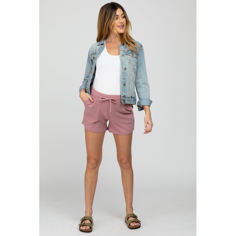 Mauve French Terry Maternity Sweat Shorts