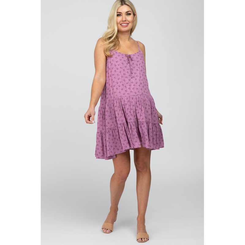 Violet Floral Print Tiered Maternity Mini Dress