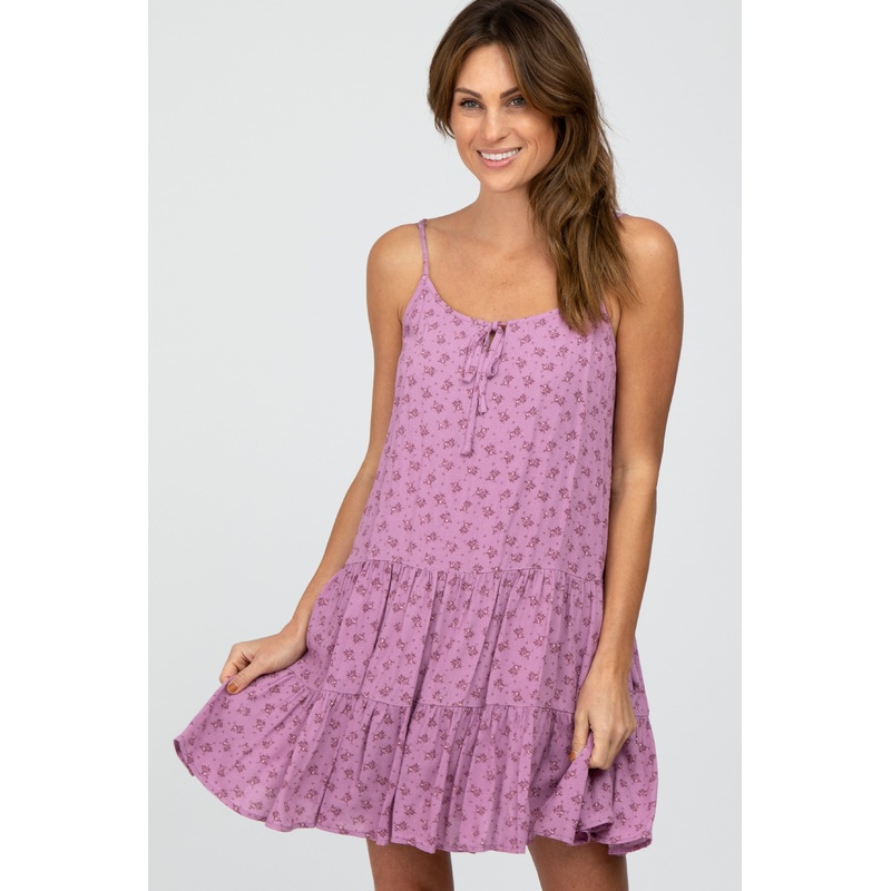 Violet Floral Print Tiered Mini Dress