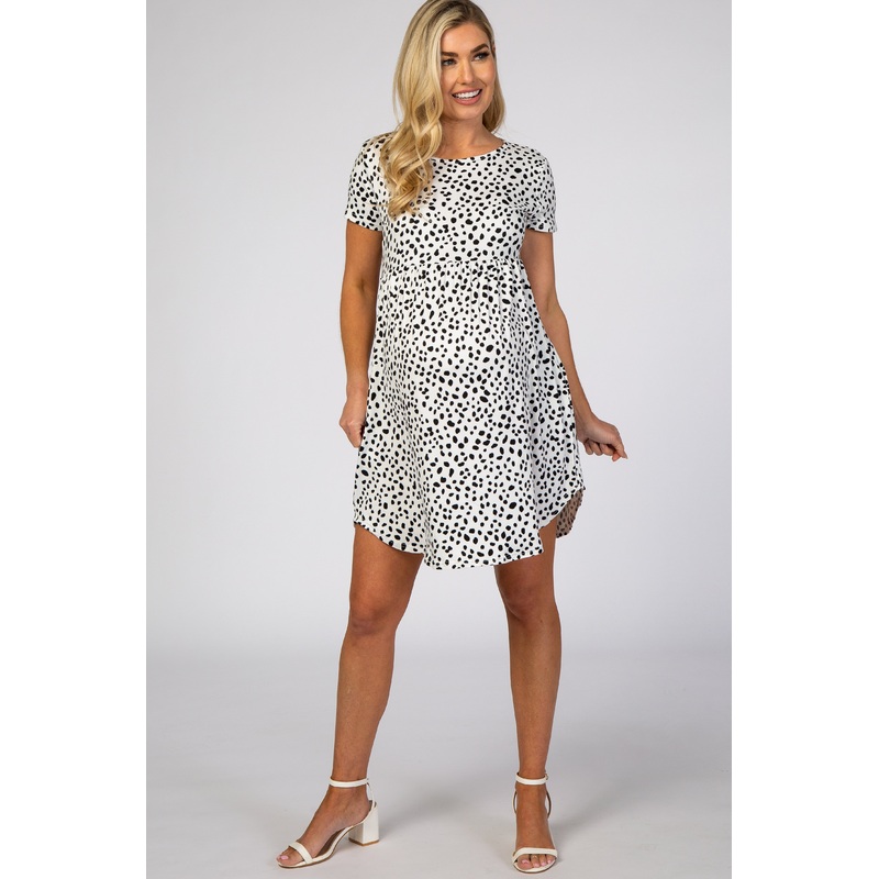 White Leopard Print Babydoll Maternity Dress