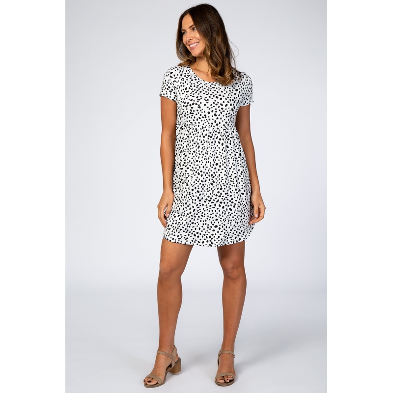 White Leopard Print Babydoll Dress