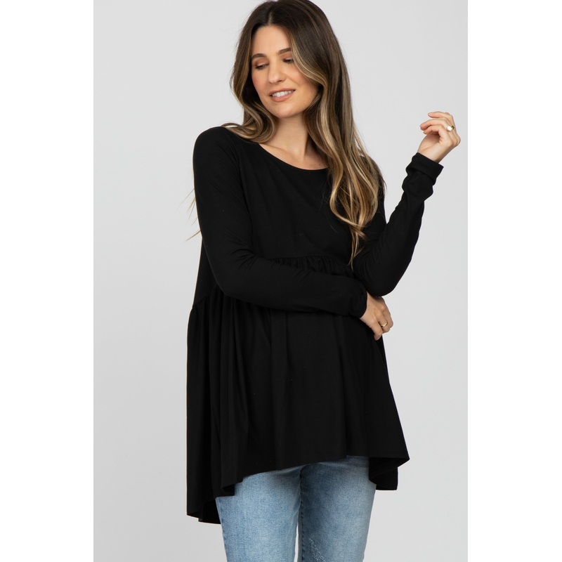 Black Babydoll Hi-Low Long Sleeve Maternity Top