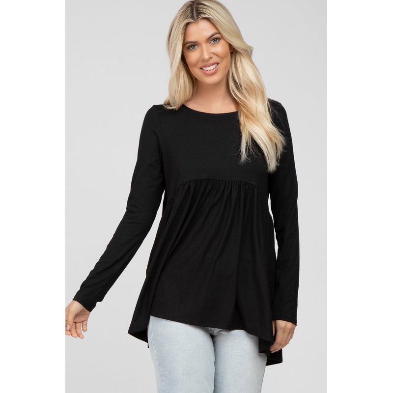 Black Babydoll Hi-Low Long Sleeve Top