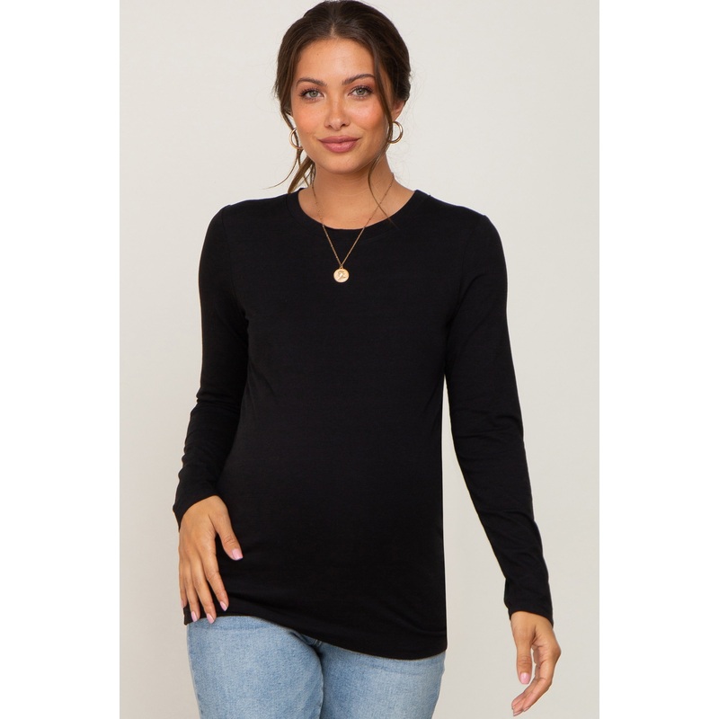 Black Basic Long Sleeve Maternity Top